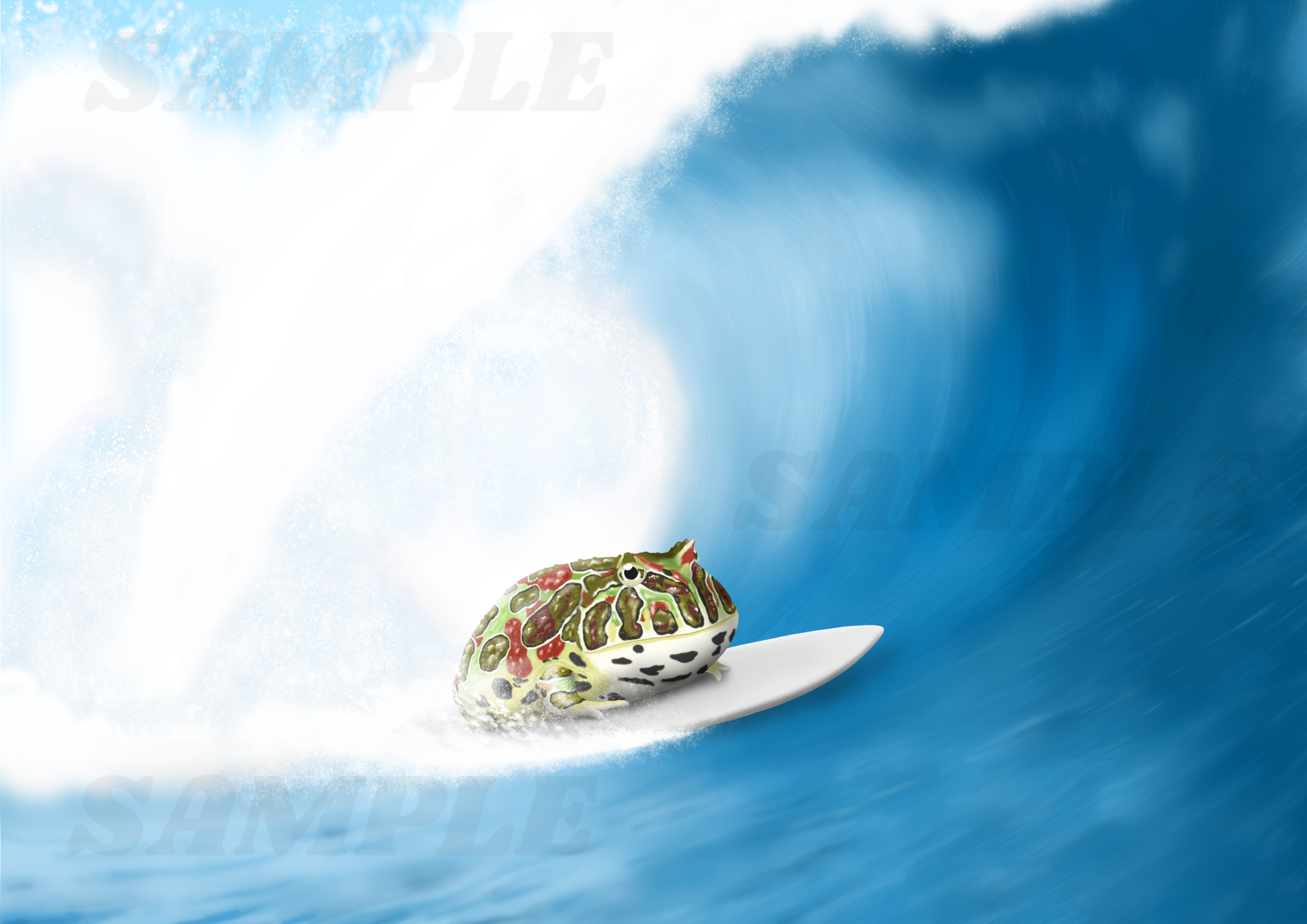 波乗りベルツノ 爬虫類イラスト Funny Reptile Art