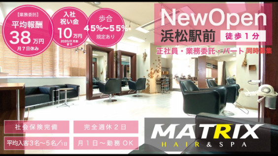 静岡県浜松市 業務委託 面貸し 正社員 求人 Matrix Hair Spa 浜松駅前店 美容師募集です Beauty Recruit 東海 豊川市 浜松市 磐田市 掛川市