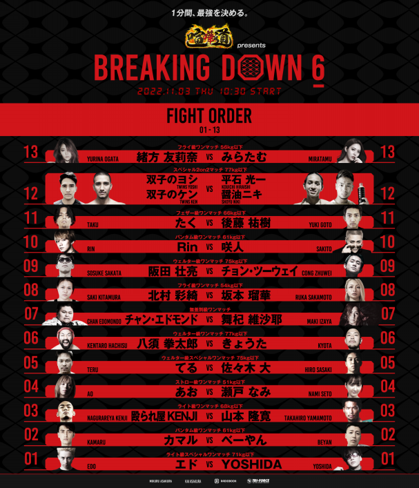 朝倉未来が主宰する「喧嘩道 presents Breaking Down6」を 11月3日(木・祝)10時30分より独占生配信決定！ | ABEMA  PPV ONLINE LIVE | ABEMA