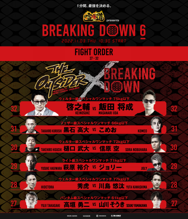 朝倉未来が主宰する「喧嘩道 presents Breaking Down6」を 11月3日(木・祝)10時30分より独占生配信決定！ | ABEMA  PPV ONLINE LIVE | ABEMA