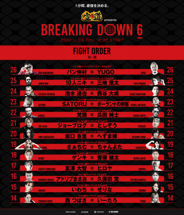 朝倉未来が主宰する「喧嘩道 presents Breaking Down6」を 11月3日(木・祝)10時30分より独占生配信決定！ | ABEMA  PPV ONLINE LIVE | ABEMA