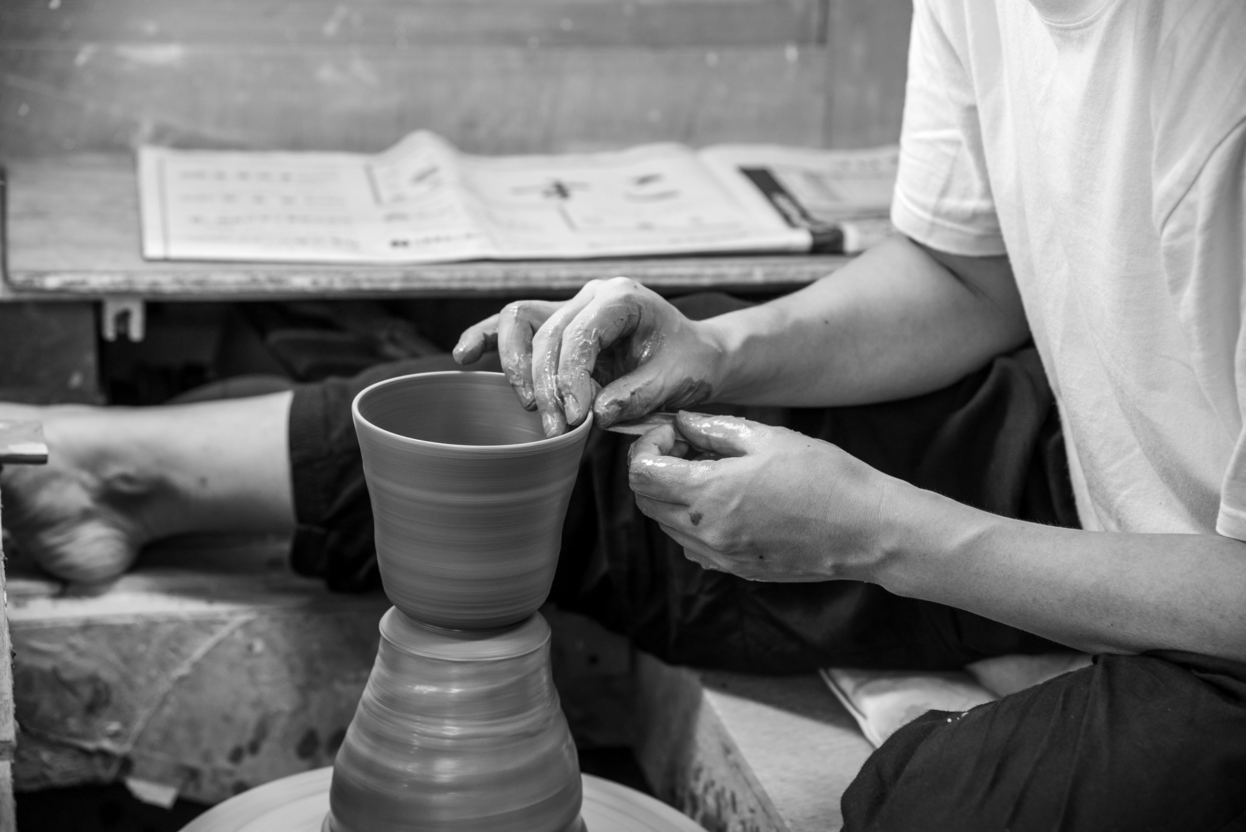 茶道具　鹿背山焼　楽土窯　福田翔作　山水染付　茶碗　共箱 茶道具 鹿背山焼 楽土窯 福田翔作 山水染付 茶碗 共箱 道具 ] -