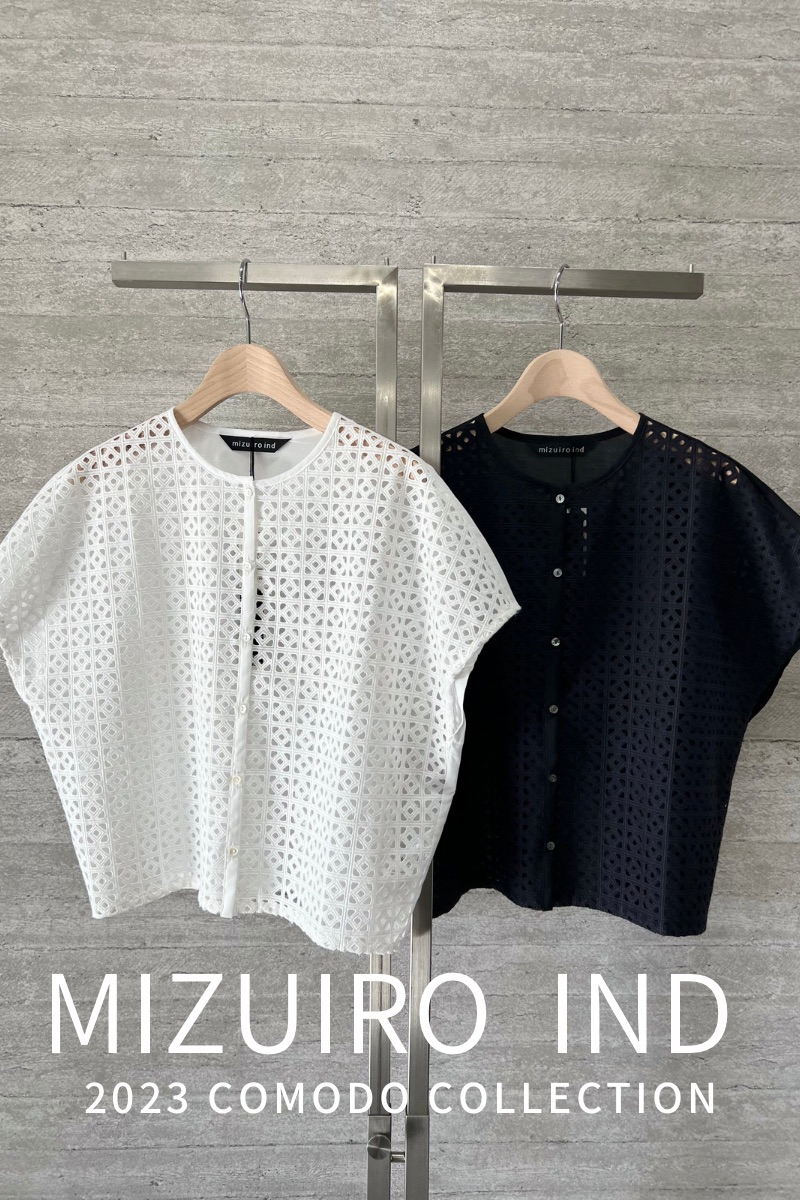 mizuiro-ind コットンレースクルーネックノースリーブシャツ mizuiroind ミズイロインド mizuiro ind シャツ ブラウス レース