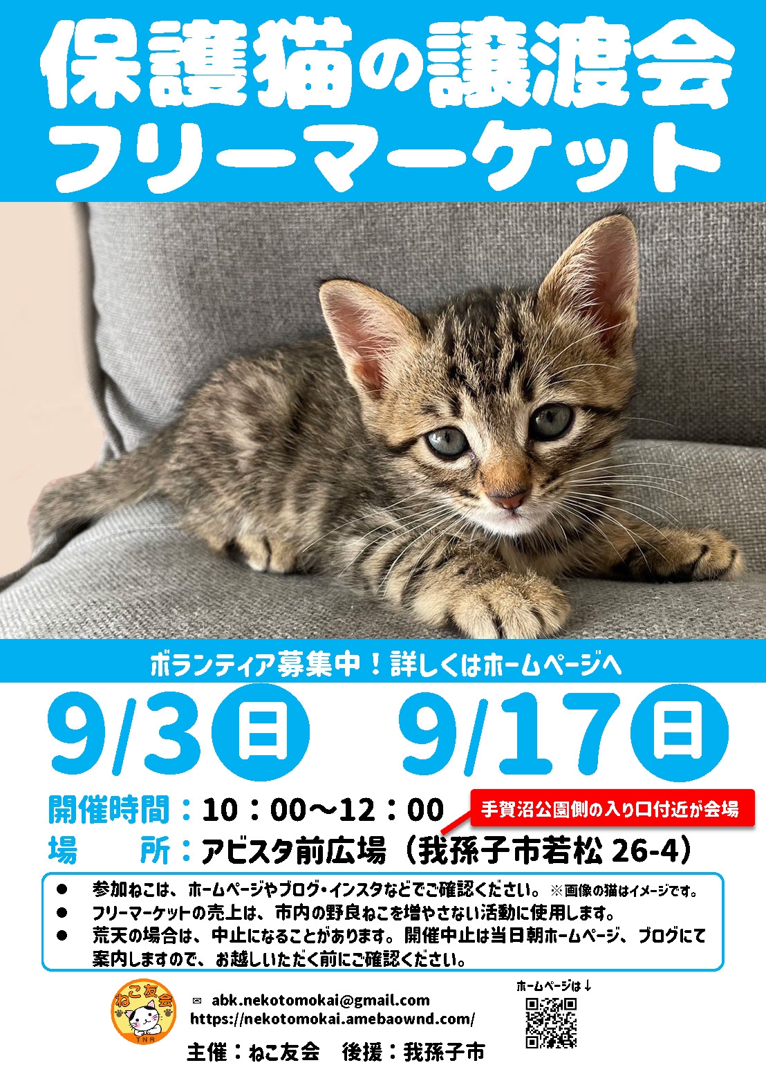 2023年9月17日（日）保護猫の譲渡会＆フリーマーケット開催します