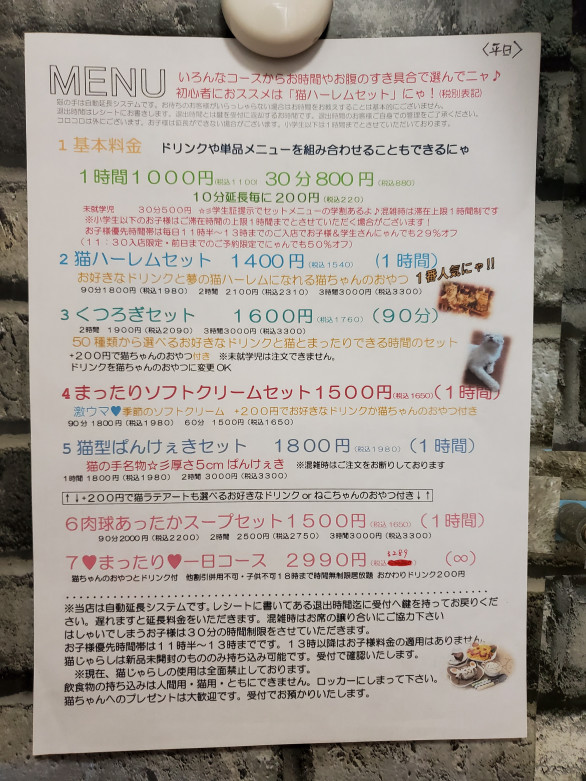 Menu 猫雑貨と猫カフェのお店 猫の手 柏