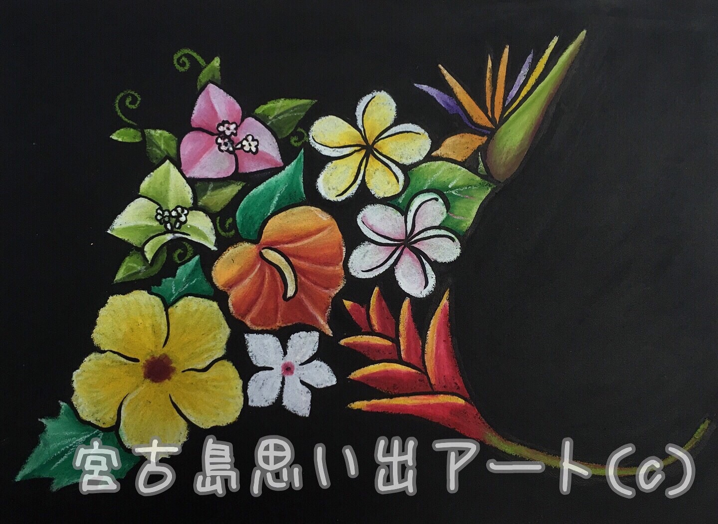 チョークアートで花マンタ！ | 宮古島で思い出・お土産作るなら、宮古島思い出アート。人気のボディアートやチョークアート、海レジンアート体験が楽しめます！