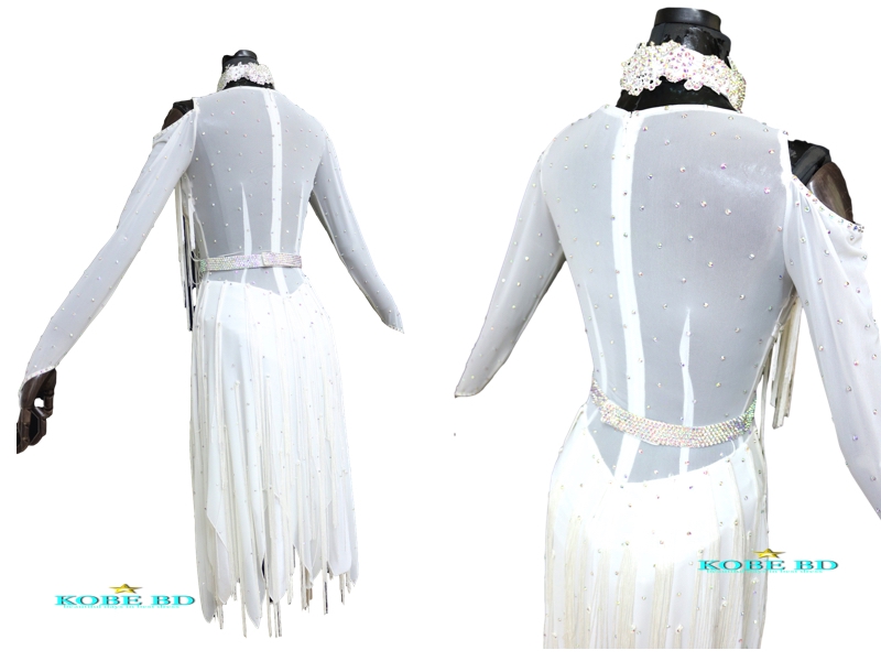 新品★ラテンドレス★S〜SM★社交ダンス★フリンジ★競技会★ホワイト ラテンドレス（ホワイトフリンジ）社交ダンス 競技ダンス 【公式通販】