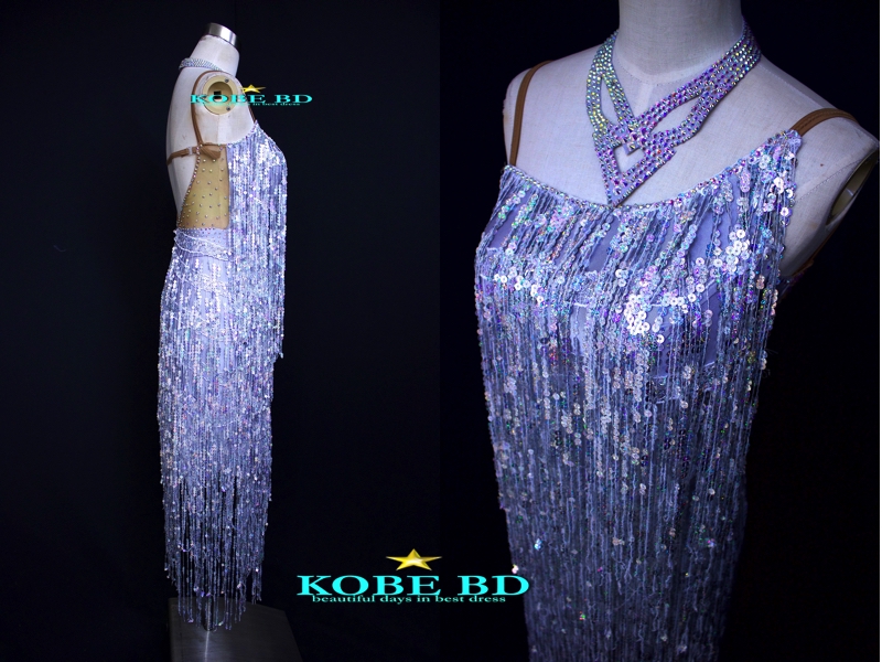 社交ダンス　紫フリンジラテンドレス 社交ダンス用ドレス【ラテンドレス】リースナブルライン GMCL 紫 M