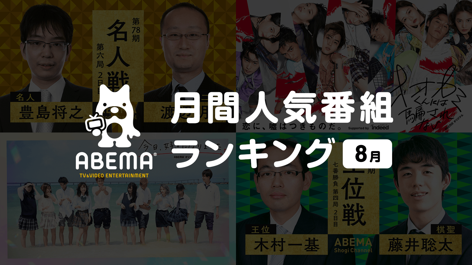 テレビ エンターテインメント Abema が8月の人気番組ランキングを発表 史上最年少で二冠獲得 藤井聡太新王位の 歴史的1局 が リアルタイム部門で首位を獲得 株式会社abematv