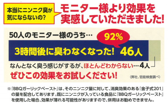 食後約３時間でにんにく臭が消える餃子