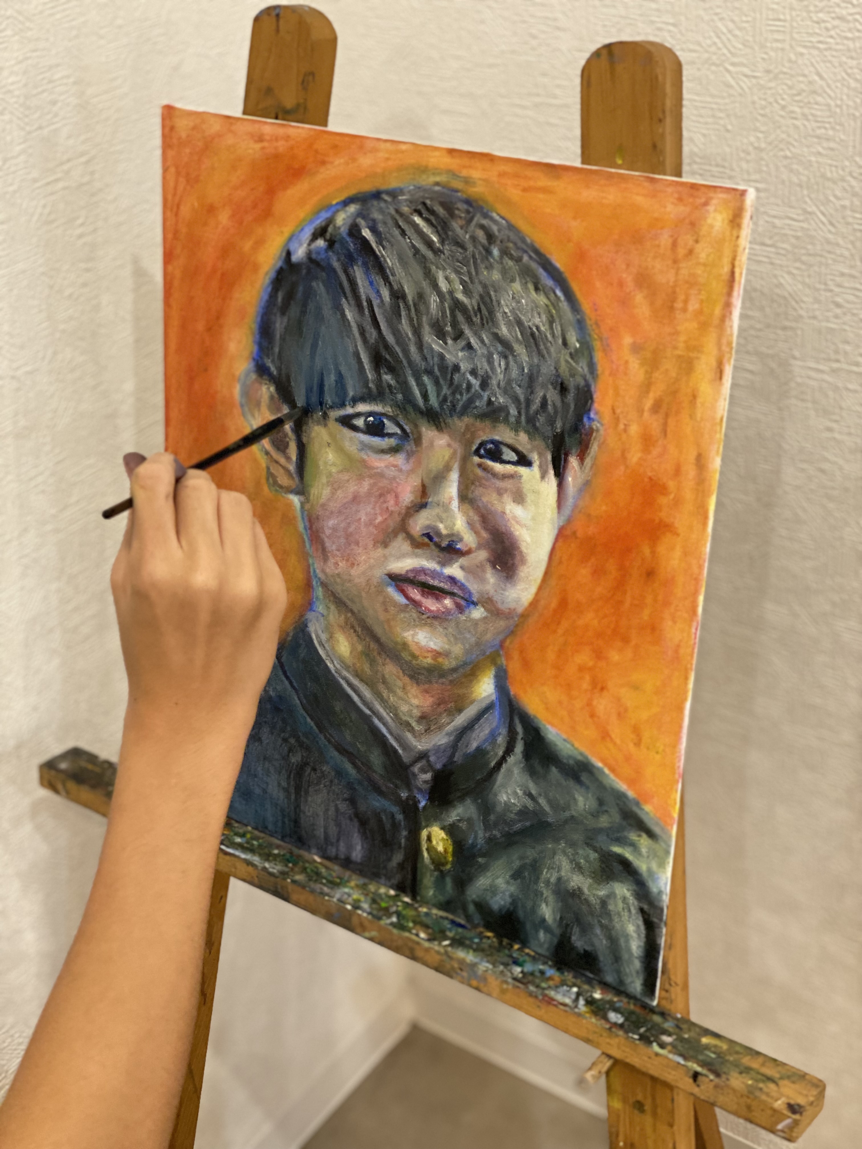 自画像 油絵 秀作 手書き油絵 ゴッホ 自画像 額付き 肉筆絵画