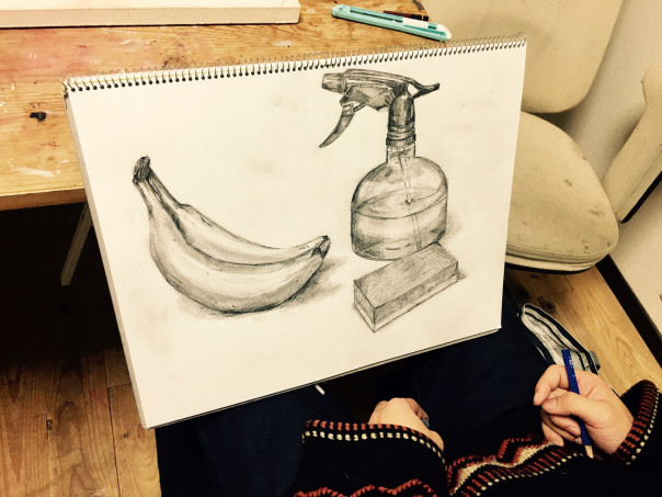 油絵 封じ込め 静物画 バナナ ドローイング