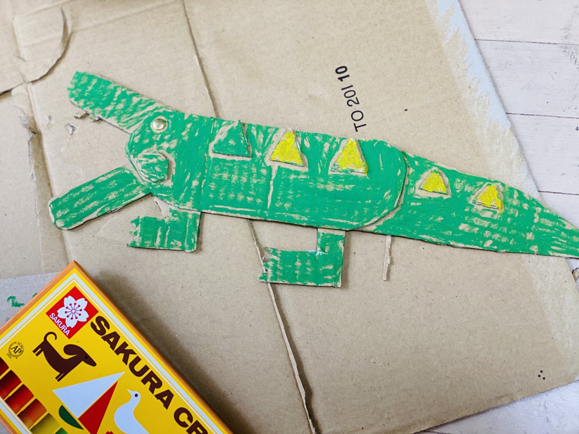 ダンボールに描かれた 子供の 絵 「鳥」 古道具 アンティーク