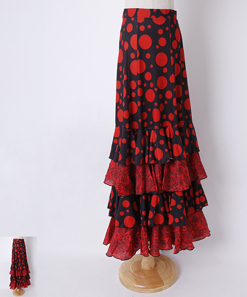 フラメンコ ファルダ 新品 黒 花柄 フラメンコ衣装 Leirena 楽しむ 