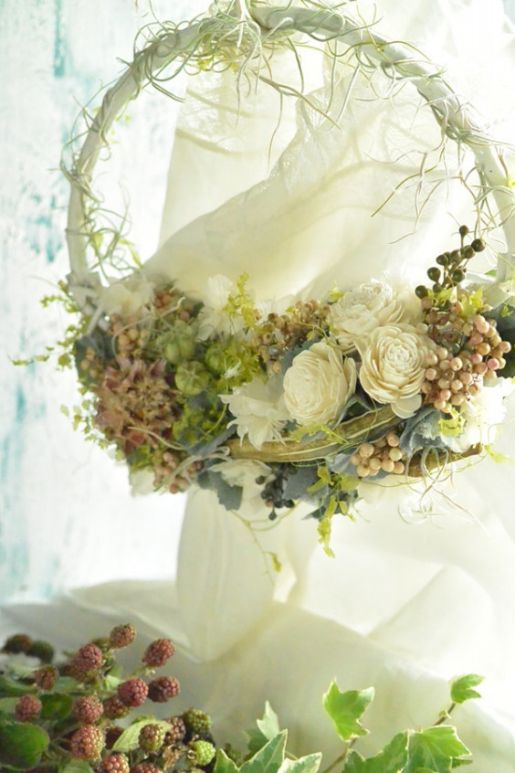 アロマとお花のコラボレッスン ドライ花材のフラワー ベリーバッグ グリュック フローリスティーク