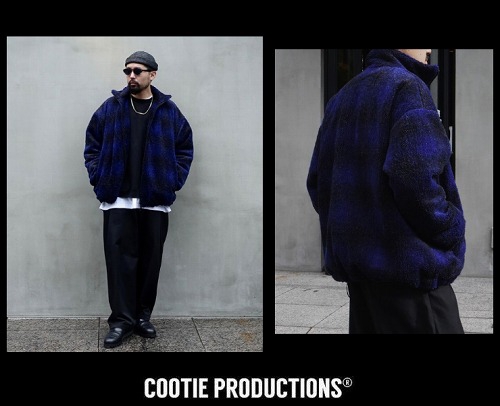 COOTIE ボアチェック トラックジャケット ブルーL タグ付属 キルティング-