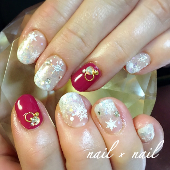 大人可愛いクリスマスネイル Nail Nail 巻爪補正とジェルネイル