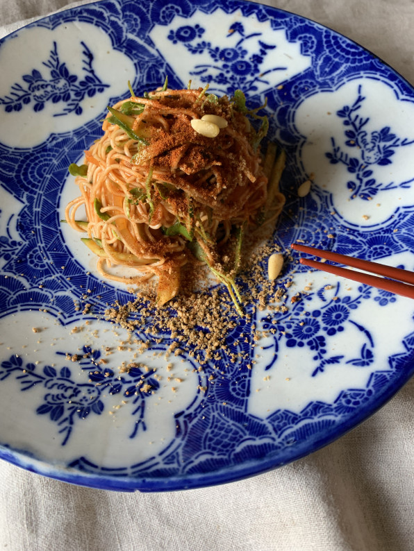 ピノグリーンとそうめんの韓国風冷やし和え麺 お日様リーフラボ ピノグリーンとそうめんの韓国風冷やし和え麺 お日様リーフラボ