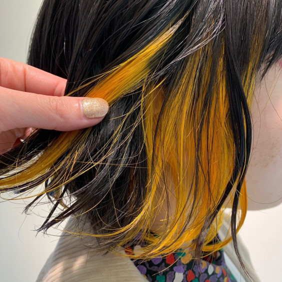 黒髪でも個性を出したい ポイントイエロー Earth Coiffure Beaute 新潟青山店