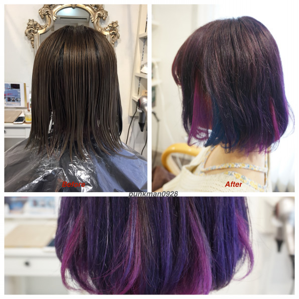 インナーパープルグラデーションカラー 紫髪色 Private Hair