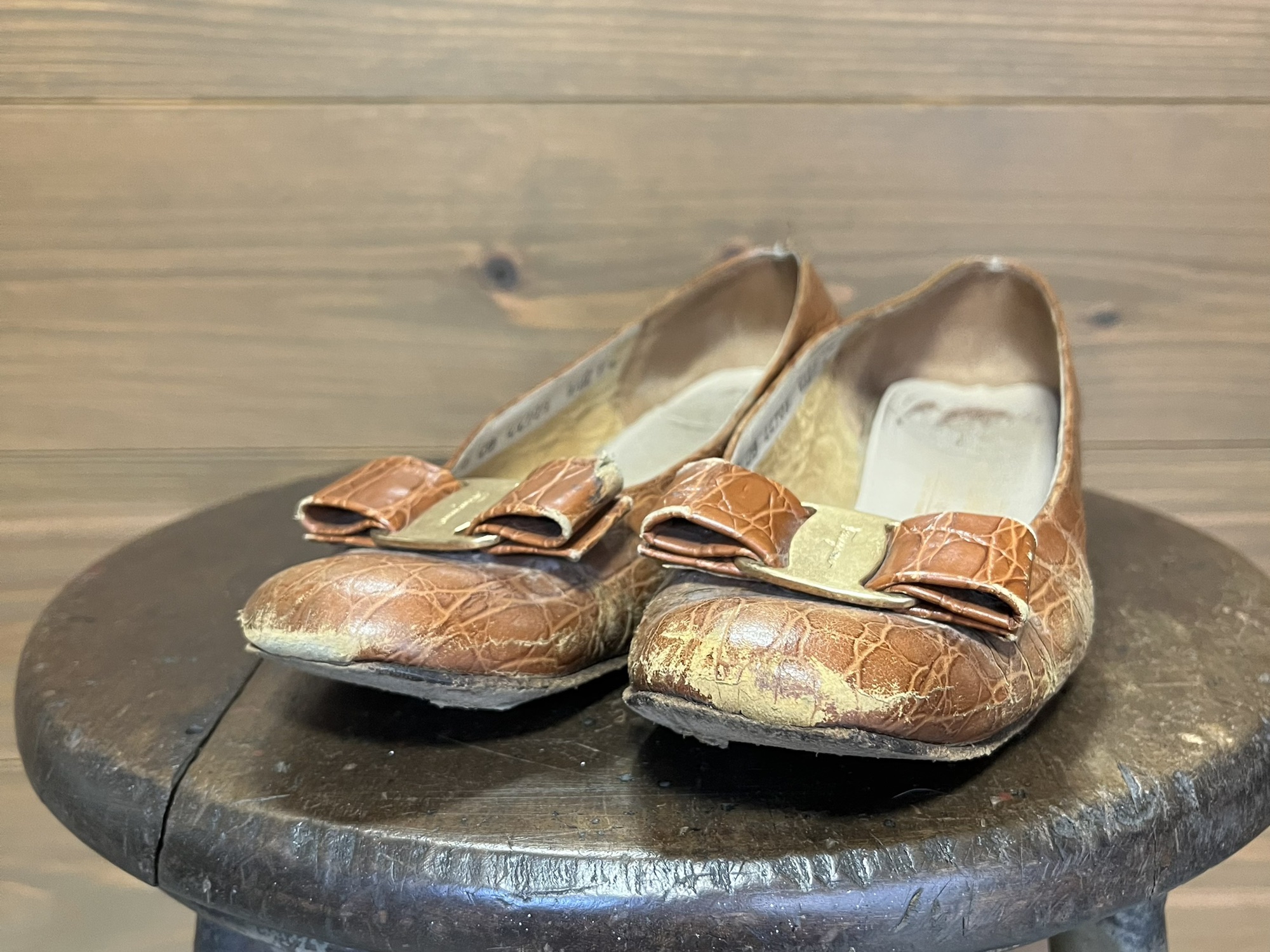 Ferragamo×ハーフソール、ヒールリフト＋積み革、靴磨き