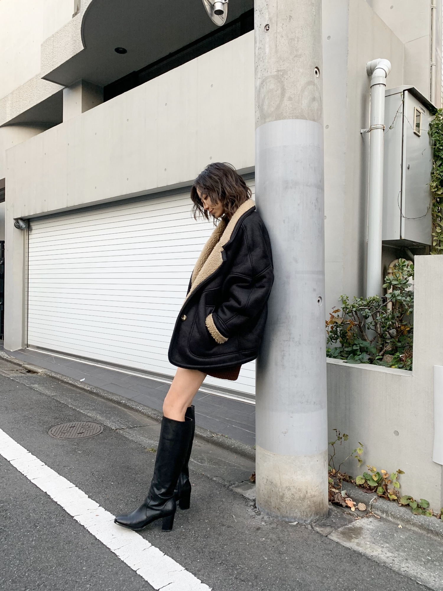 moussy レザーロングコート