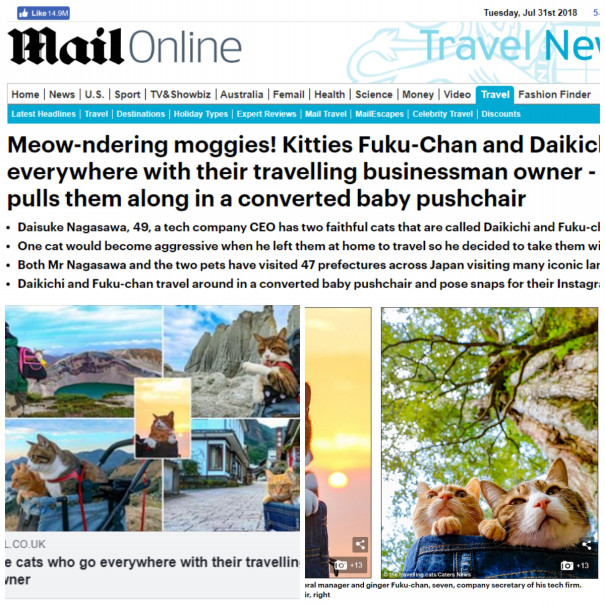 イギリス最老舗タブロイド誌 Daily Mail Online版 で 旅にゃんこ一家のことが特集されました 旅にゃんこ だいきち ふくちゃん The Traveling Cats