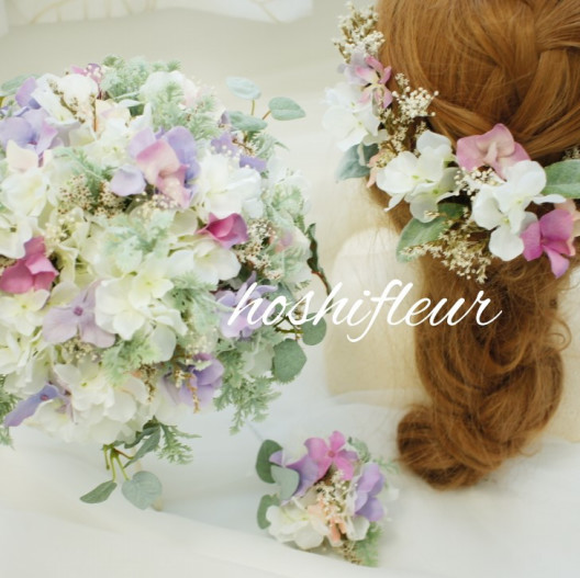 白紫クラッチブーケ+ブートニア | hoshifleur ホシフルール  