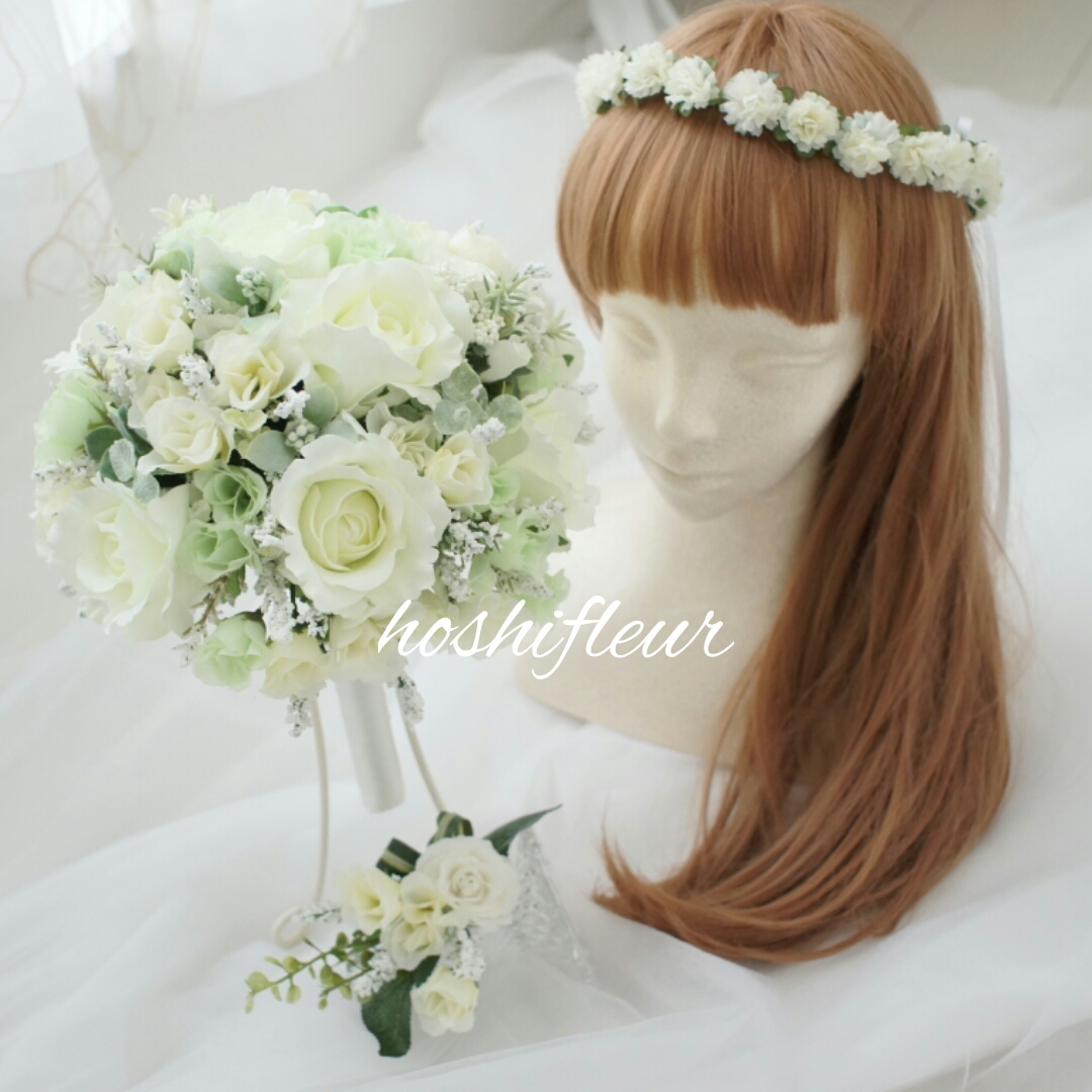 白ブーケ+ブートニア | hoshifleur ホシフルール ～ウエディングブーケ