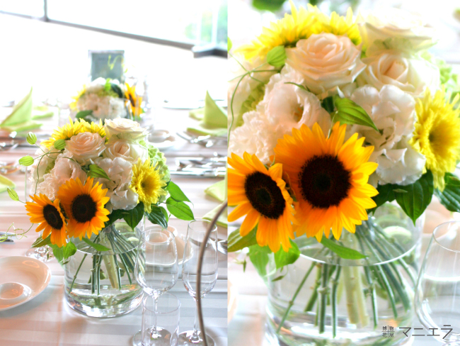 ヒマワリを使って 博物花屋マニエラのウェディングフラワー