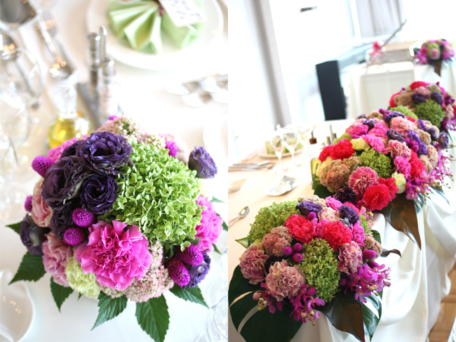 可愛らしいラウンド型のテーブル装花 | 博物花屋マニエラの
