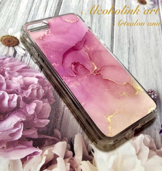 インクアートの艶ピカレジンスマホケース アルコールインクアートサロン Ami
