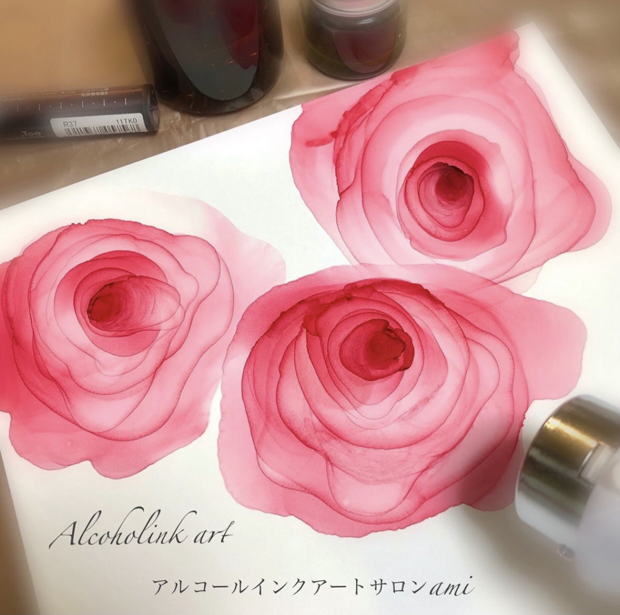 定番再入荷【お取置】㉑アルコールインクアート　〜薔薇〜 絵画