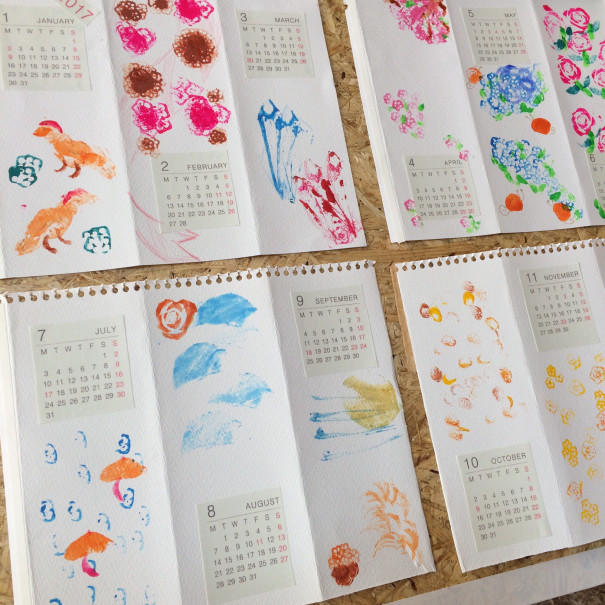 11月18日 土 野菜スタンプでカレンダー作り 絵画造形教室 アトリエiina