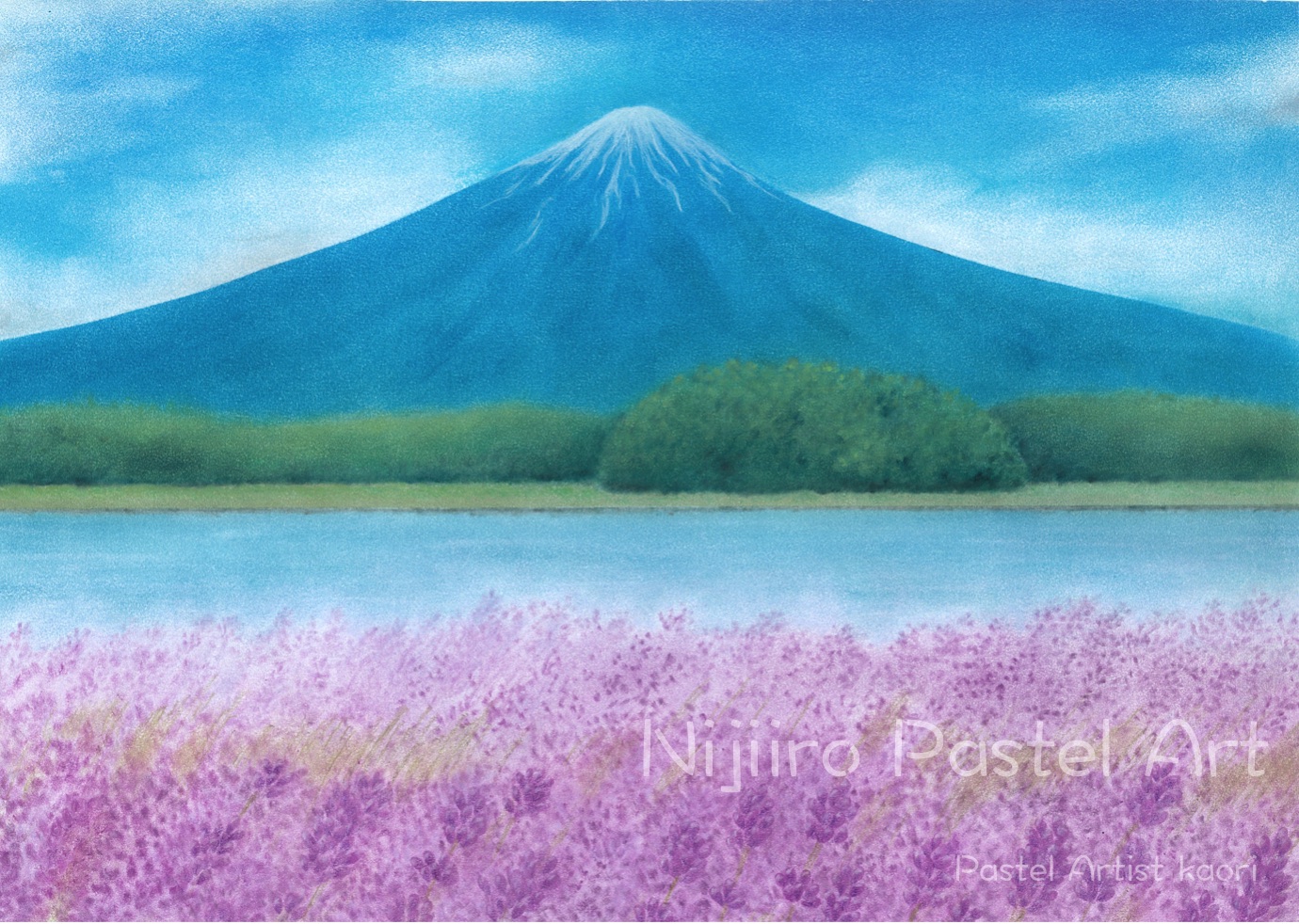 富士山 風景画 絵 絵画 パステル 富士山の絵 - 美術品