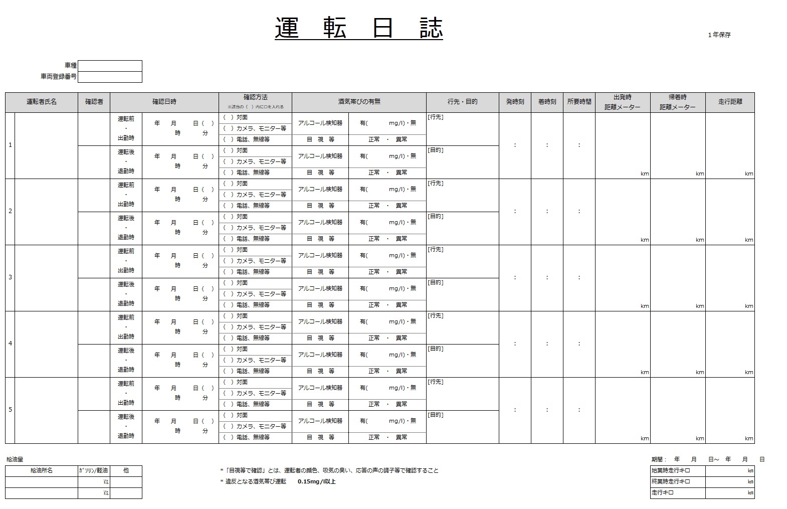運転日誌 サンプル | (一社)東濃自家用自動車組合