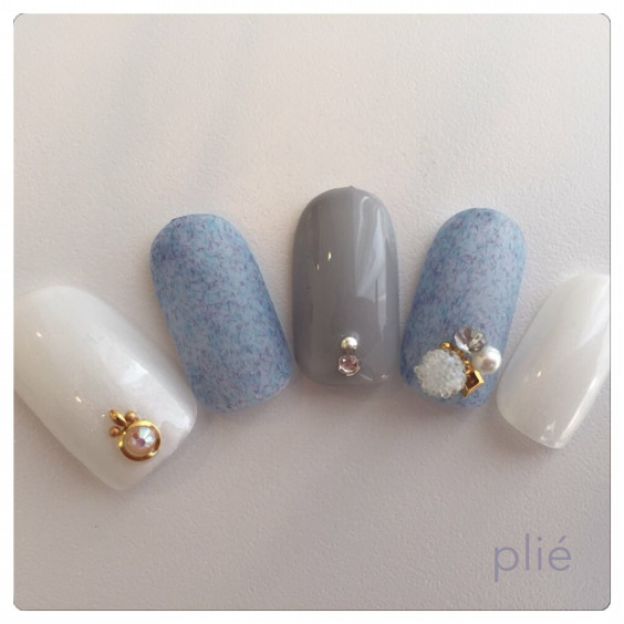 冬ネイル 柔らかブルーニットネイル Plie Nail