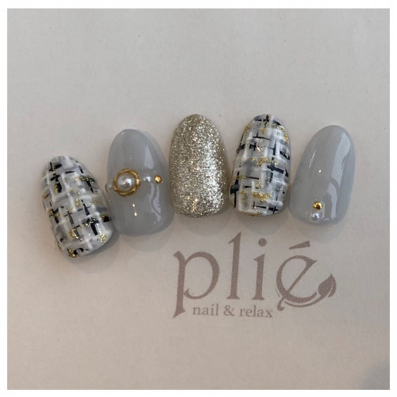 冬ネイル ホワイトツイード Plie Nail