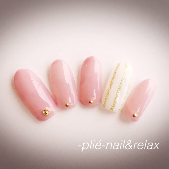 桜ピンク ゴールドライン Plie Nail