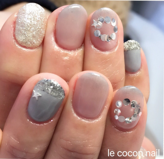 ピンク グレーxmasネイル Le Cocon Nail