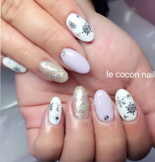 ミルキーラベンダー色冬ネイル Le Cocon Nail