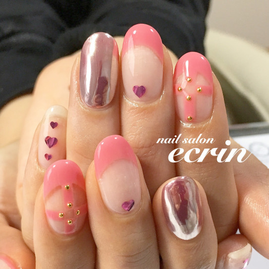 鳥取市 ネイルサロン エクラン ハート ミラーネイル 鳥取市 ネイルサロン エクランnail Salon Ecrin