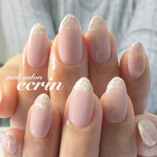 鳥取市 ネイルサロン エクラン ラメフレンチ 鳥取市 ネイルサロン 爪に優しく大人可愛いデザインのエクラン