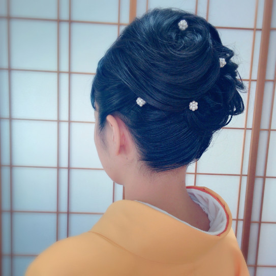 お茶会へ 夜会巻き 色無地着付け 茨木 高槻 出張ヘアメイク 出張着付け Coco Hair