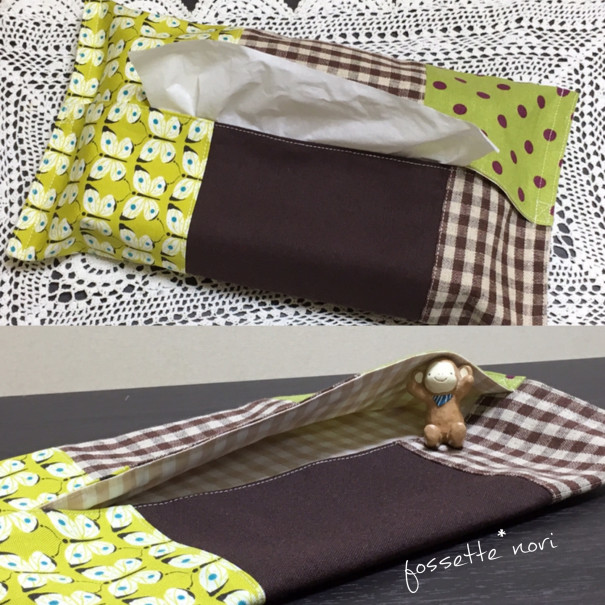 端切れでエコティッシュカバー作り Fossette Nori 手作り入園グッズ販売