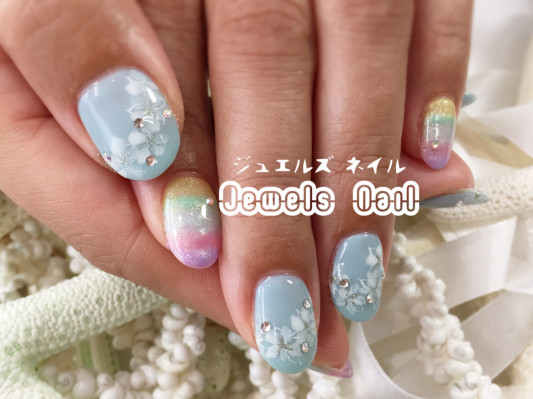 虹 プルメリアのハワイアンネイル Jewels Nail