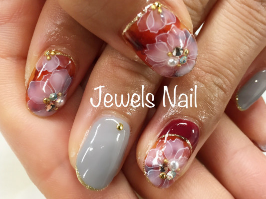 べっ甲ネイル 透けフラワー Jewels Nail