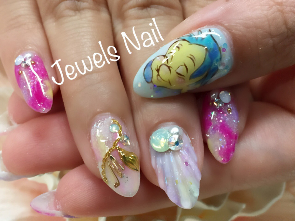 夏の最後に ディズニーキャラクターネイル Jewels Nail