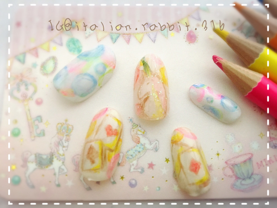 Erika Nails No 33 水彩色鉛筆ネイル Erika Nails