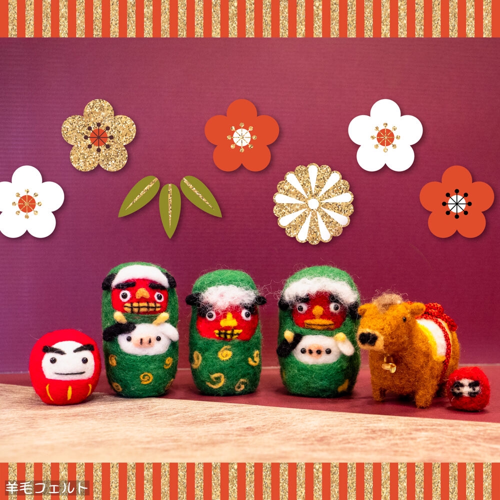 お正月飾り 羊毛フェルト トラ リース - おもちゃ/人形